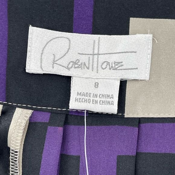 Robin Howe Silk Blend Pleated Knee Length Skirt Women 8 Purple Black Taupe - Picture 4 of 6